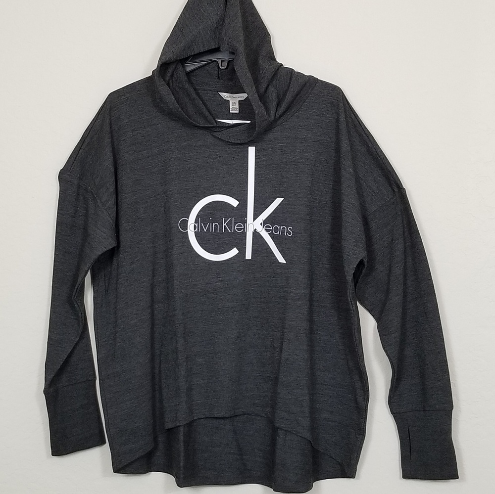 CALVIN KLEIN BNWT Monogram Hooded Sweatshirt Grey - Picture 2 of 8